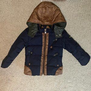 Aston Martin Blue Hooded Puffer Kids Jacket EUC size 3